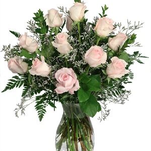 Soft Pink Dozen Rose Arrangement