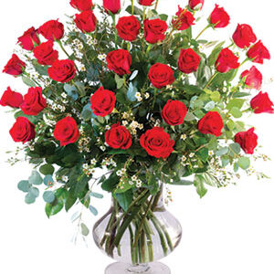 Three Dozen Red Roses Vase Arrangement