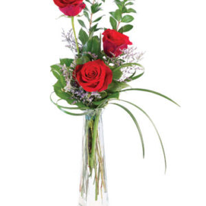Three Fiery Roses Bud Vase